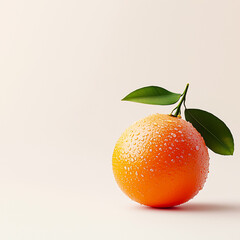 Fresh orange with dewdrops on a white background, symbolizing purity and refreshment.