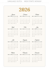 Dutch calendar 2026. Modern vector illustration for Dutch