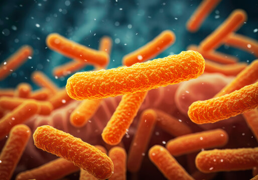 3D Illustration of Probiotic Lactobacillus Bacteria – Microscopic View for Gut Health and Digestive Science