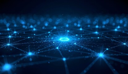 Obraz premium Blue interconnected dots forming a network pattern on a dark background
