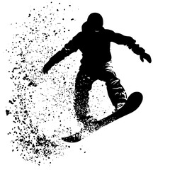 a black silhouette of a man riding a snowboard black, jump, man, ride, silhouette, snowboard, snowboarder