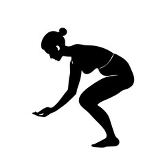 a woman doing stretching exercises on a white background black, silhouette, woman 
