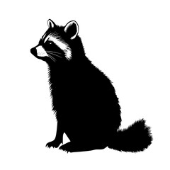 a black and white illustration of a raccoon black, illustration, raccoon, silhouette, sit