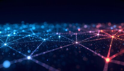 Abstract Network of Connected Nodes with Glowing Lights