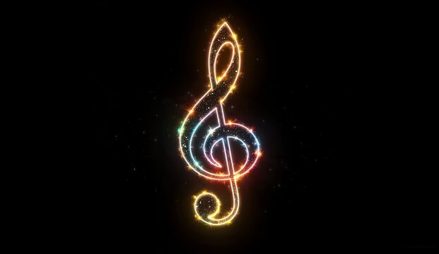 Illuminated Treble Clef with Neon Glow on Dark Background