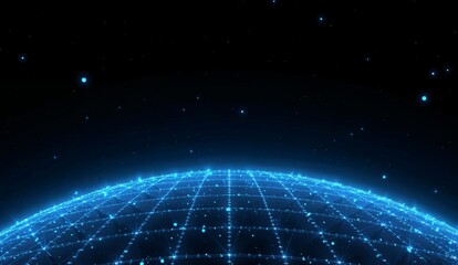 Digital Globe with Blue Grid and Starry Background