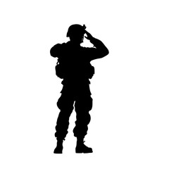 a black silhouette of a soldier standing on a white background black, helmet, man, silhouette, soldier, stand 