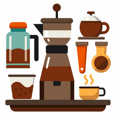 Coffee brewing equipment and accessories illustration