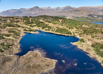 Fototapeta premium Aerial view of the scotish highland in the Glen Affric nature reserve, Scotland, UK