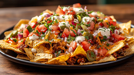 Close-up of Elegant nachos beautifully presented with high quality ingredients