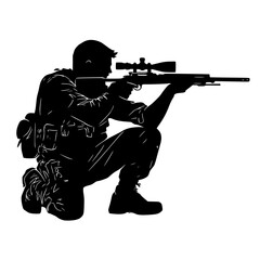 black silhouette of a soldier with a gun on a white background black, gun, man, silhouette, soldier , Generative art.