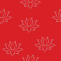 Elegant White Lotus Flower Seamless Pattern on Red