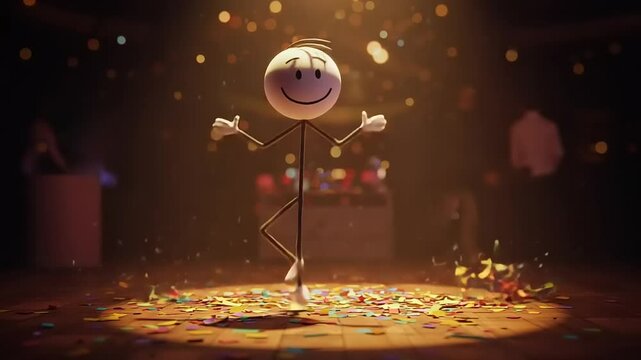 Celebrate with Joy Animated Stick Figure Celebrating with Confetti in a Festive Setting