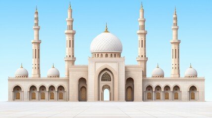 Fototapeta premium Majestic Mosque Surrounded by Lush Palm Trees in Tranquil Oman Landscape