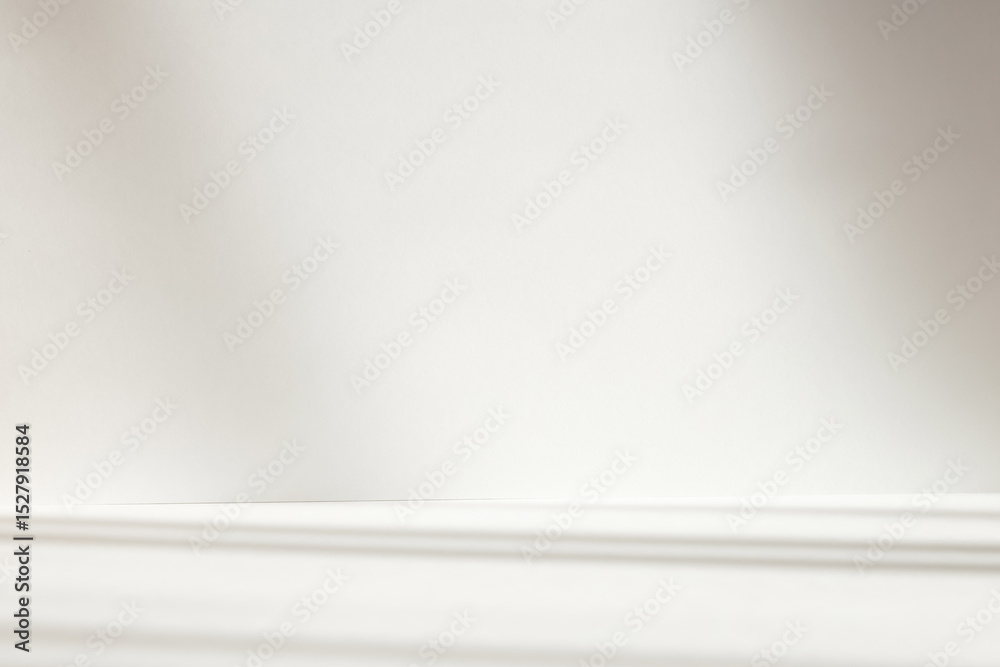 Aufkleber Abstract white studio background with shadows of window. Empty 3d room. Display product with blurred backdrop.