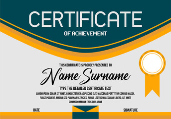 Gradient gold and blue certificate of achievement template 