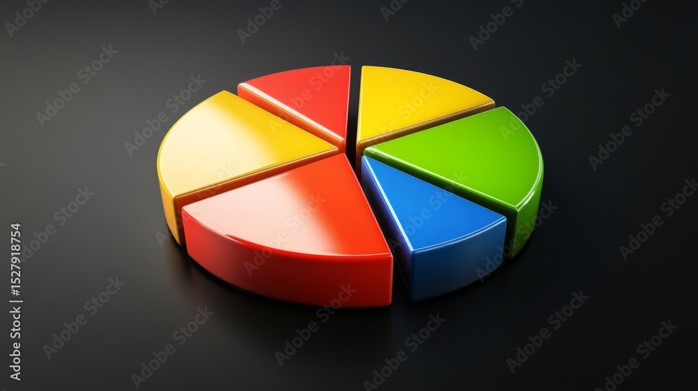 Poster A vibrant D pie chart displaying different market shares, with glossy segments in various colors, set against a sleek dark background for a modern look.