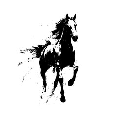 Fototapeta premium a black and white silhouette of a man on a horse black, horse, man, ride, silhouette , Generative art.