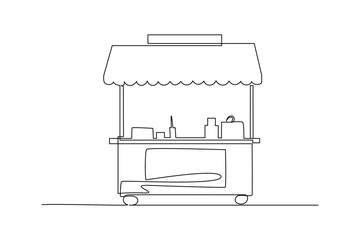 Continuous one line drawing of food street cart stand. Food corner minimalist concept. Food and drink.