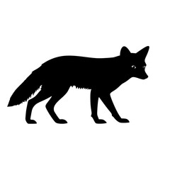 a black silhouette of a fox standing on a white background black, fox, silhouette, stand, wolf , Generative art.