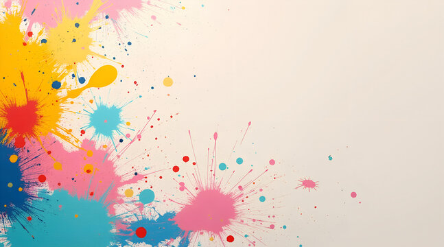 Abstract Dynamic Watercolor Splashes Background – Playful Mix of Soft Pastels & Bold Primary Colors Celebrating Left-Handed Creativity + Copy Space