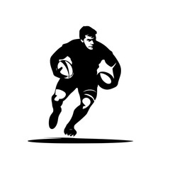 Fototapeta premium a black silhouette of a rugby player running holding a ball ball, black, football, hold, illustration, kick, man, rugby player, run, run with, silhouette 