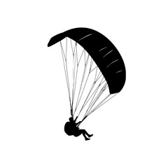 a black silhouette of a person parasailing with a parachute black, icon, man, parachute, person, silhouette