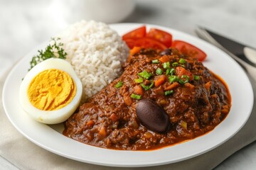 Keema Curry with Rice and Boiled Eggs: Spicy Delicacy.