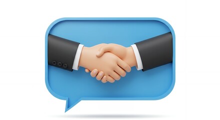 Handshake Illustration in a Blue Speech Bubble for Communication