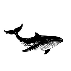 a black and white illustration of a whale black, illustration, silhouette, water, whale 
