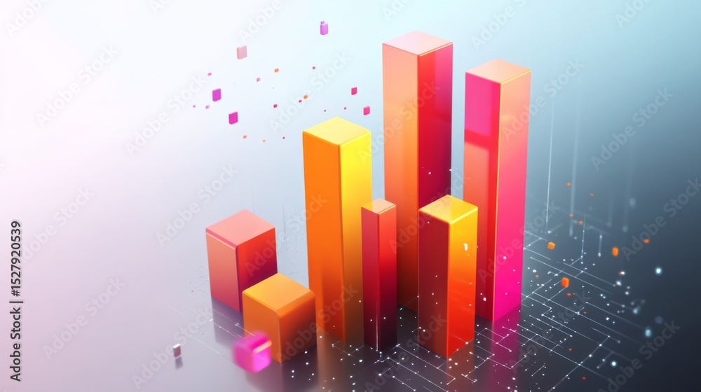 Poster A visually appealing business bar graph with colorful bars on a transparent background, symbolizing data analysis and trends, creating an engaging and modern look.