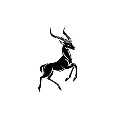 a black silhouette of an antelope with horns and legs antelope, black, deer, horn, illustration, leg, logo, silhouette , Generative art.