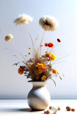 Minimalist Porcelain Vase with Rustic Dried Bouquet