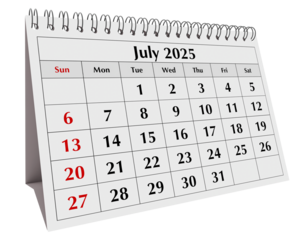 June 2025 calendar. Page of annual business desk month summer calendar isolated on transparent png
