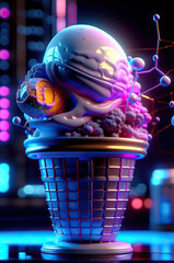 Cyberpunk Ice Cream in Neon Glow – Futuristic Dessert with Edible Molecules