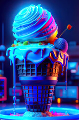 Neon Purple Cyber Ice Cream – Sci-Fi Sweet Treat in Futuristic Setting