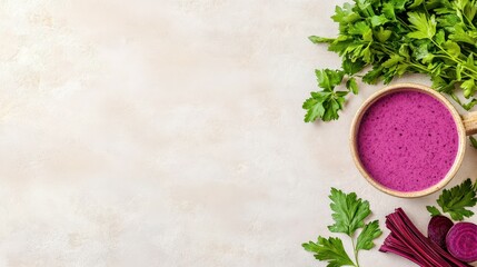Beetroot Smoothie Delight: A vibrant top-down shot showcasing a freshly made beetroot smoothie beside raw beet, capturing the essence of freshness.