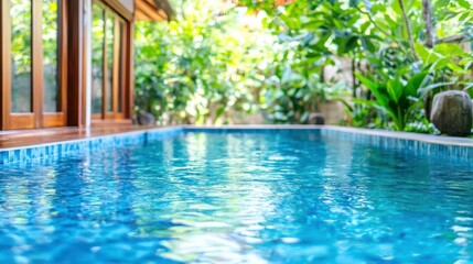 Tranquil Oasis: A captivating shot of a crystal-clear pool inviting you to dive into a moment of serenity and relaxation. Capturing the essence of a luxury escape.