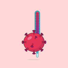 Vector illustration of virus being checked for temperature with thermometer, graphic design for zoonotic diseases