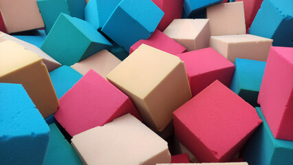 Colorful Foam Blocks in Pile – Bright Red, cream, and blue