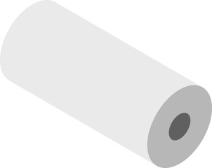 Isometric illustration of a large roll of blank paper against a light blue background.  Perfect for concepts of potential, beginnings, new projects, or the manufacturing industry.