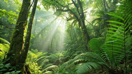 Fototapeta premium Sunlight Penetrating the Lush Rainforest