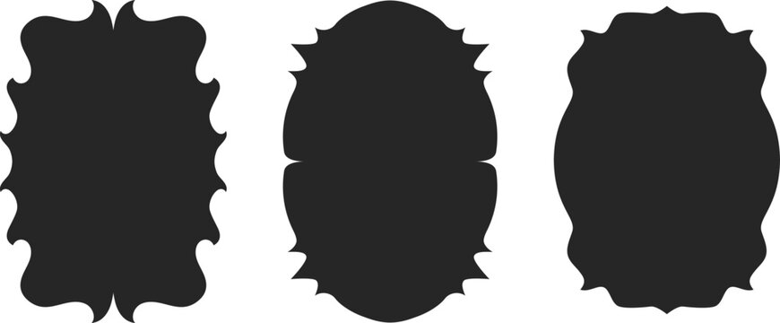 Unique silhouette design element featuring decorative frame shapes. Perfect for branding, labels, or invitations needing a touch of distinct style. Versatile for text or graphics overlay.