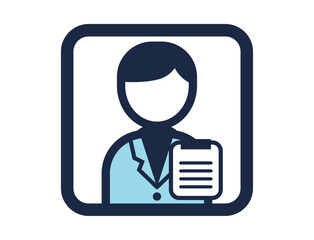 白衣を着てカルテを持つ人のシンプルな四角いカラーイラストアイコン