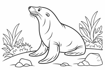 Naklejka premium Coloring page. Marine wild animal. colorless, uncolored, black and white