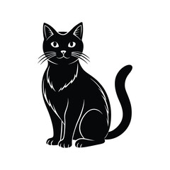 silhouette vector illustration of Sitting cat  on white background