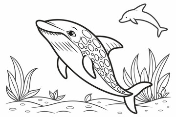Fototapeta premium Coloring page. Marine wild animal. colorless, uncolored, black and white