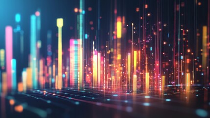 Futuristic D bar graph with glowing edges and a rotating effect, showcasing data in an engaging way on a dark background, perfect for tech-related concepts.