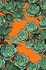 Sedum on orange background cartoonish seamless pattern