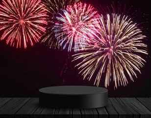 Black podium with fireworks display (1)